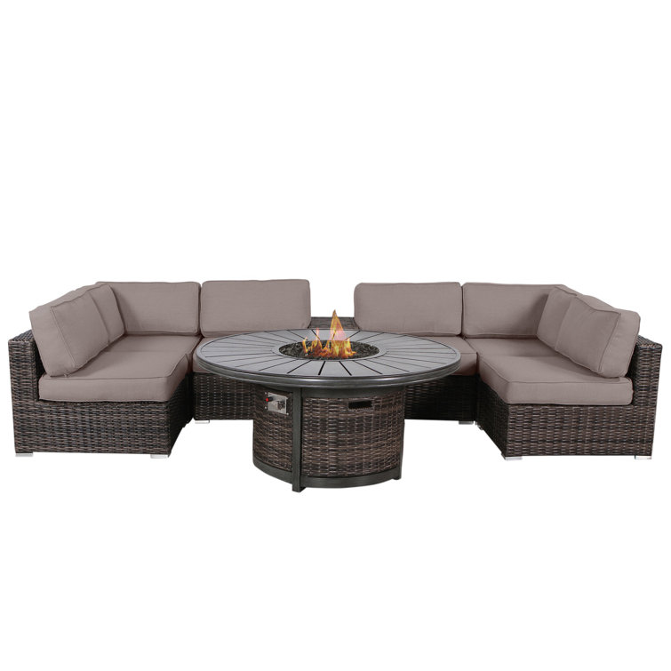 Wade Logan® Tiggs 8 Piece Rattan Sectional Seating Group with Sunbrella Cushions & Reviews